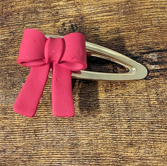 Matte Red Bow Clay Hair Barrette New! - Picture 2 of 4